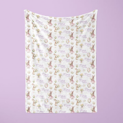 Girl Bunny Blanket, Easter Floral Baby Blanket, Easter Swaddle