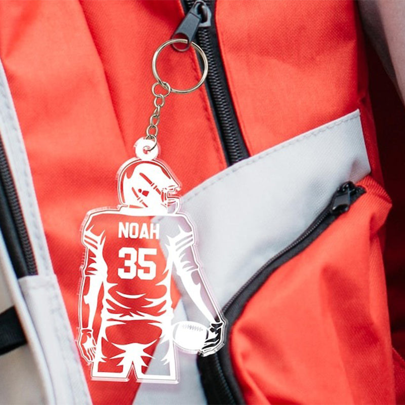 Custom Football Keychain, Football Player Key Chain with Name and Jerrsey Number