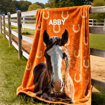 Personalized Painted Horse Photo Horseshoe Print Multicolor Blanket