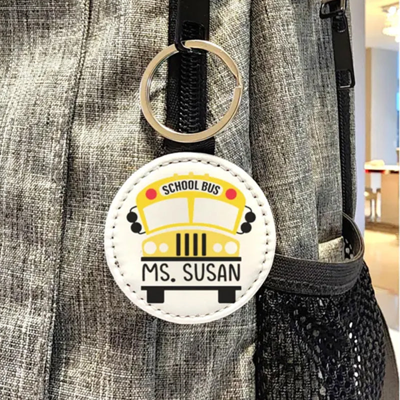 PU Vegan Leather Personalized School Bus Driver Key Chain