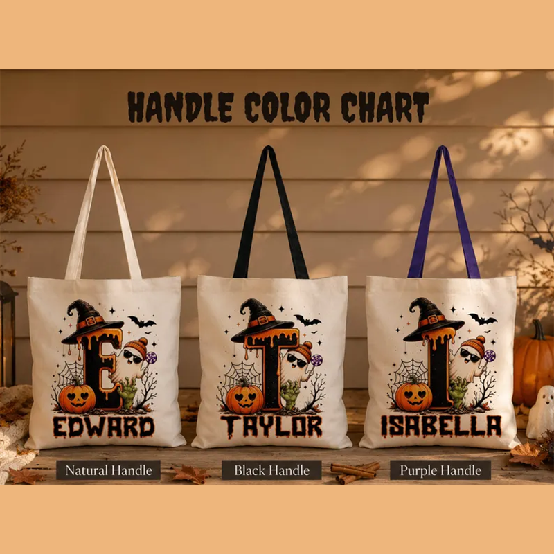 Cute Halloween Ghost bag, Spooky Goodie Bag, Custom Name Halloween Tote Bag