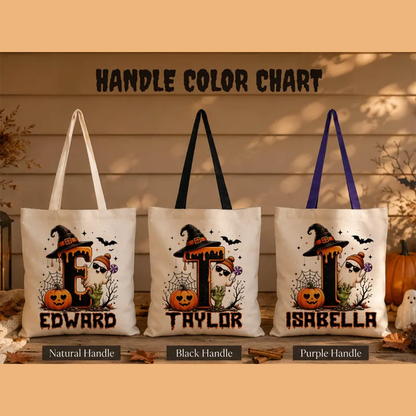 Cute Halloween Ghost bag, Spooky Goodie Bag, Custom Name Halloween Tote Bag