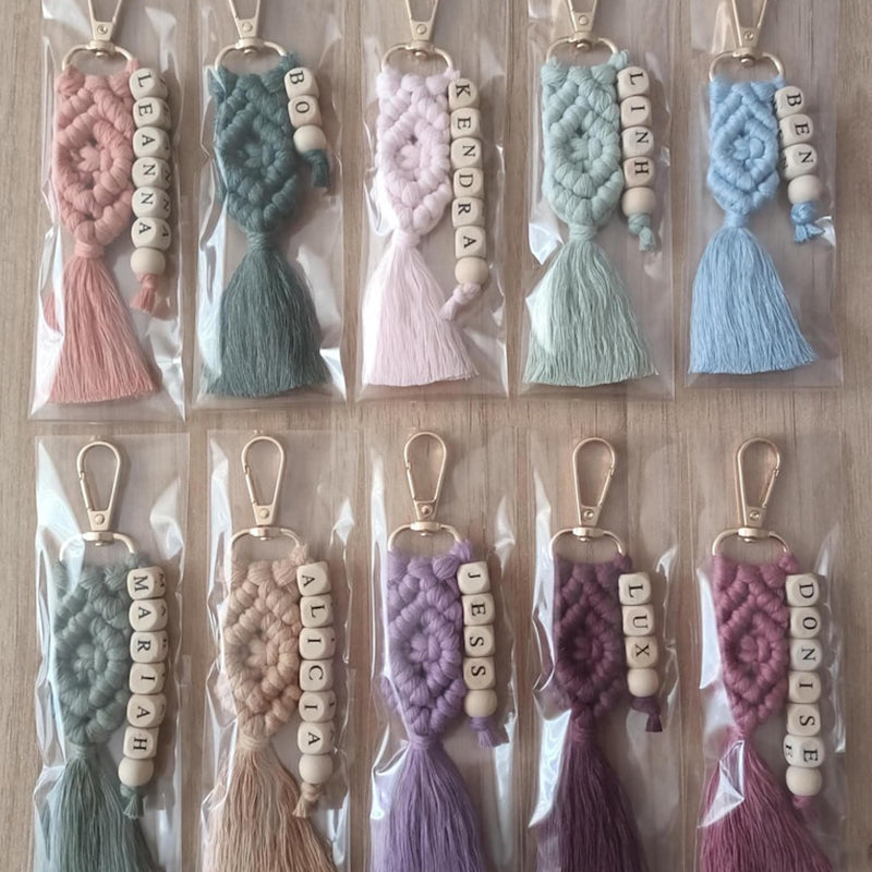 Custom Macrame Name Keychain, Personalized Boho Bag Charm
