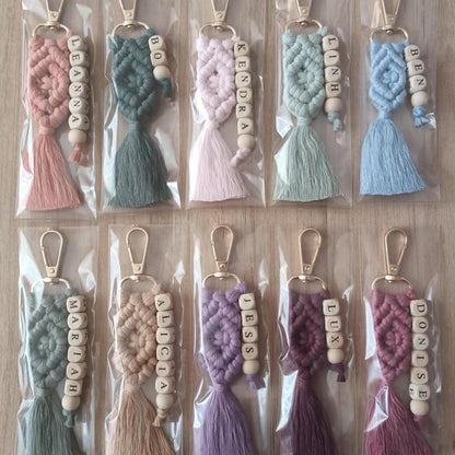 Custom Macrame Name Keychain, Personalized Boho Bag Charm