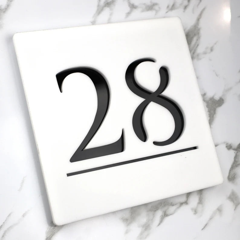 Laser Cut Matt White & Black Mirror Floating House Signs Door Number Signs Plaques
