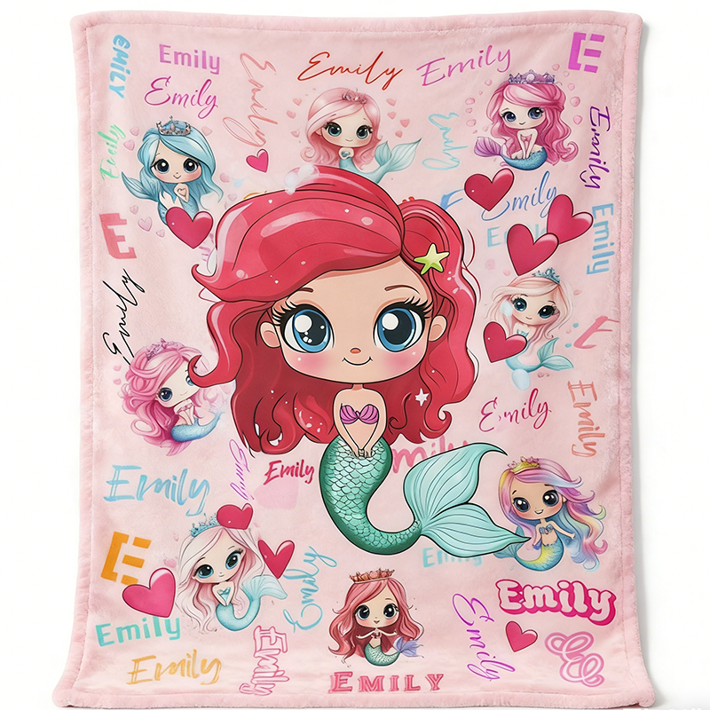 Personalized Mermaid Cartoon Blanket with Custom Name