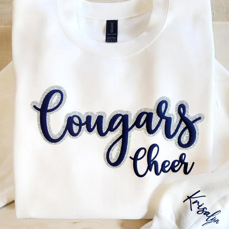 Custom Puff Cheer Sweatshirt, Glitter Cheer Sweater