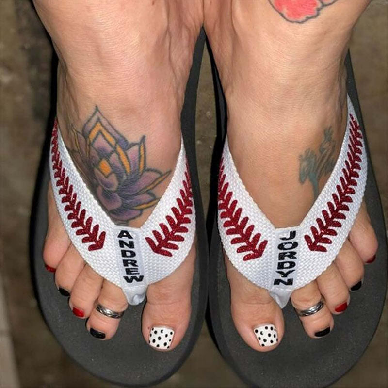 Personalized Baseball Flip Flops, Custom Sandals with Stitches