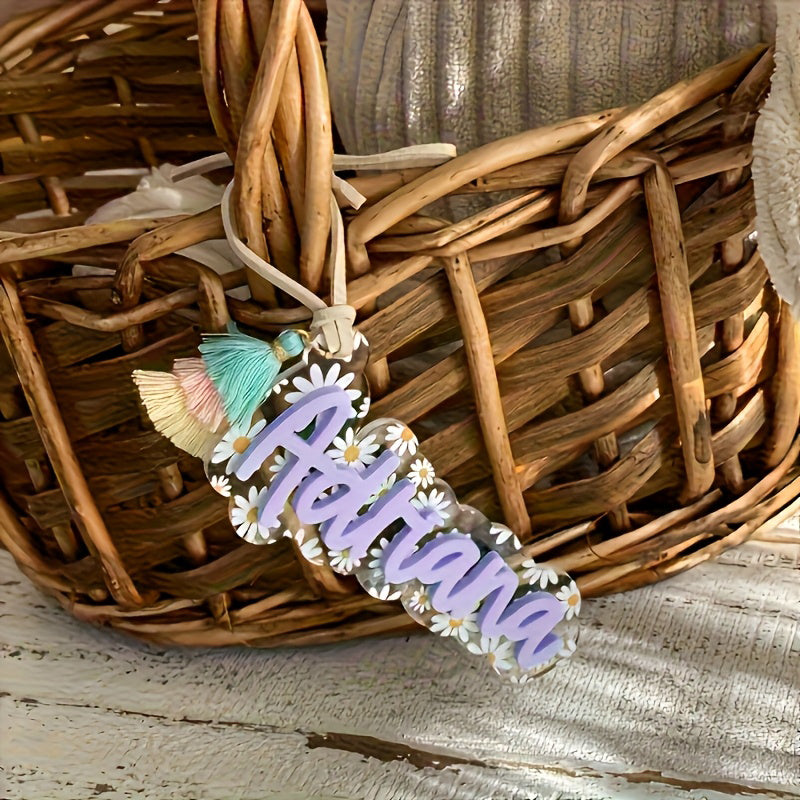 Personalized Floral Keychain for Women - Custom Name in Pastel Pink, Mint, Green, Lavender