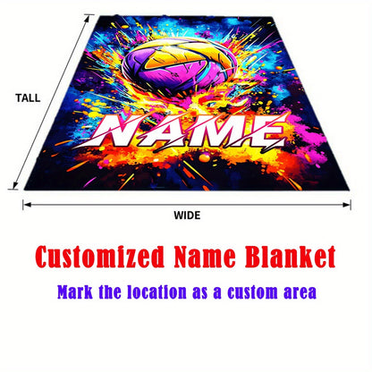 Custom Name Cool Spray Paint Volleyball Blanket, Lightweight Flannel, Soft and Warm