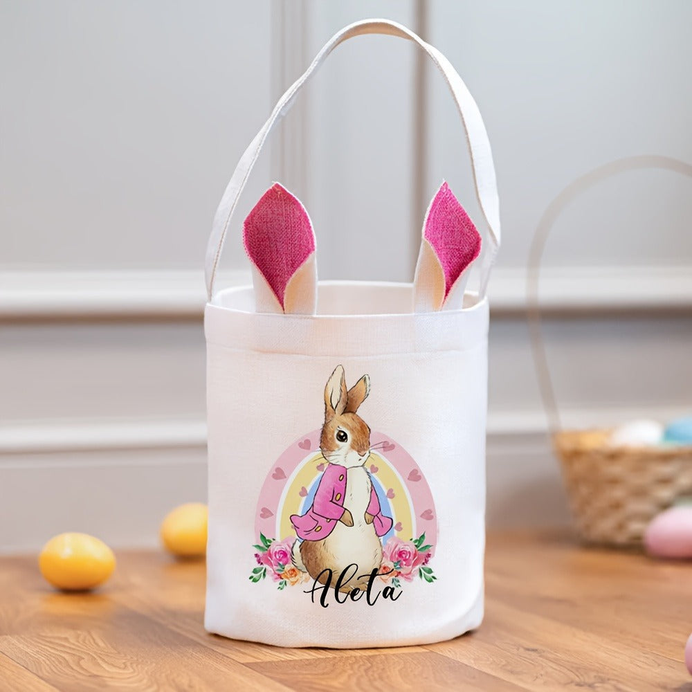 Personalized Easter Bunny Gift Bags - Custom Name White  Tote Bags