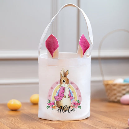 Personalized Easter Bunny Gift Bags - Custom Name White  Tote Bags
