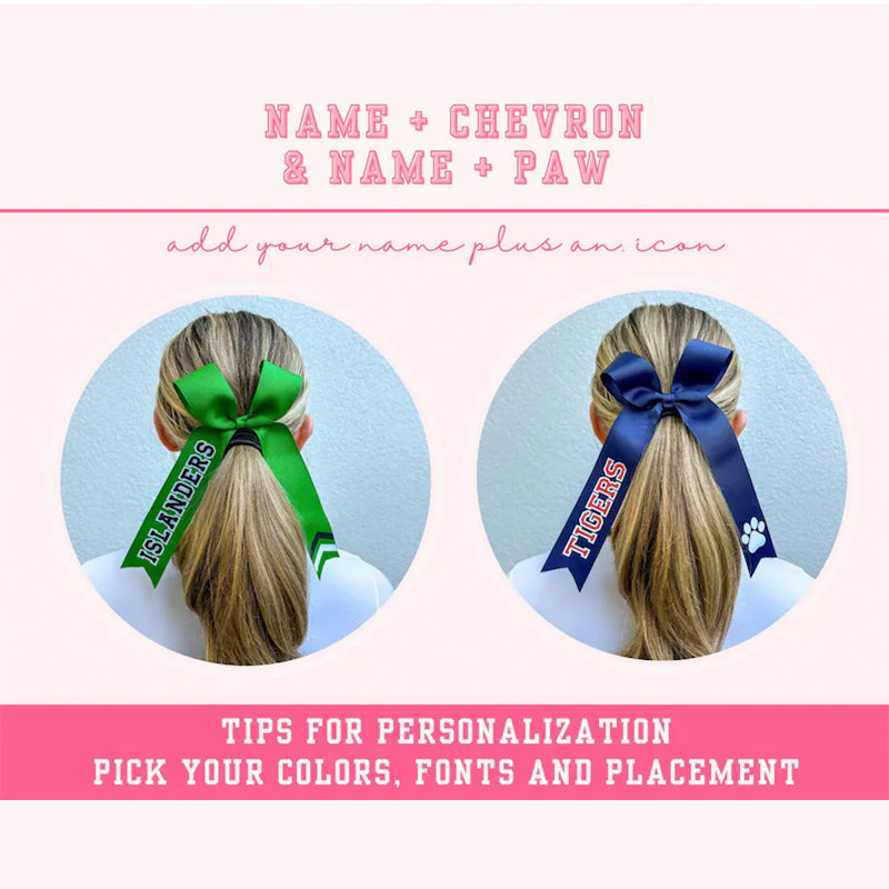Cheer Game Day Long Tail Hair Bow, Personalized with your team colors and name