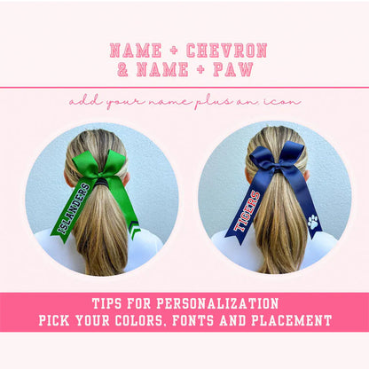 Cheer Game Day Long Tail Hair Bow, Personalized with your team colors and name