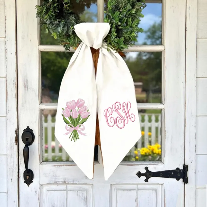 Personalized Tulip Wreath Sash Monogrammed Spring Door Décor