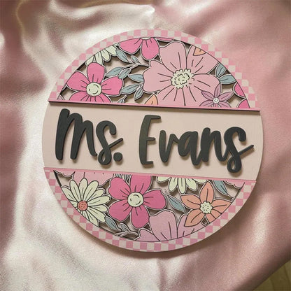 Custom 3D Teacher Door Sign: Retro Floral Classroom Decor