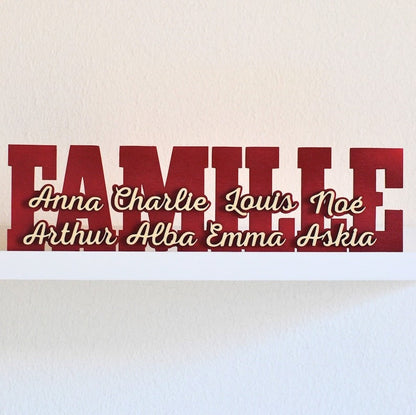 Personalized FAMILY word in wood with first names