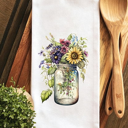 Personalized Wildflowers Jar Tea Dish Hand Kitchen Towel