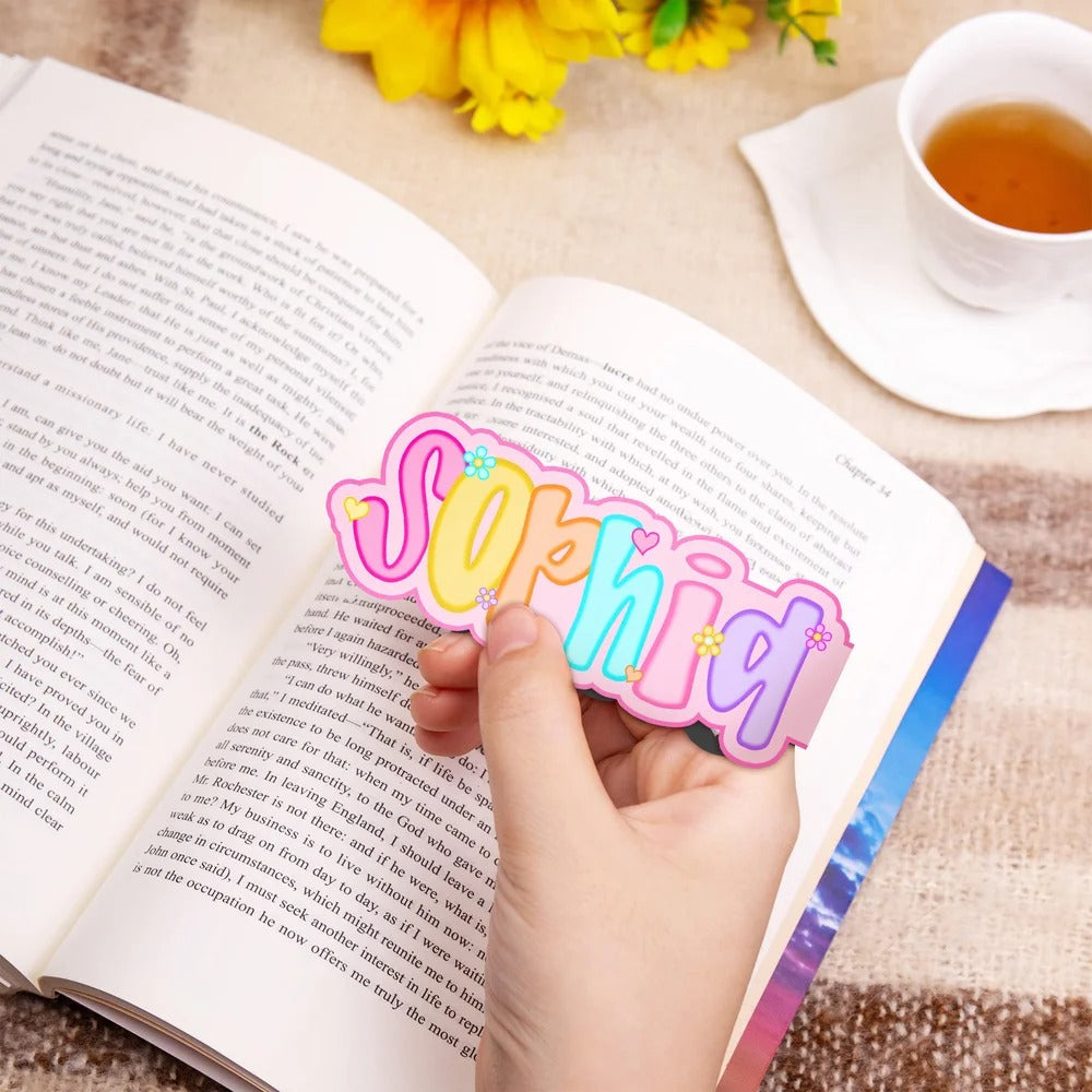 Personalized Flower Heart Bright Colored Letter Magnet Bookmark