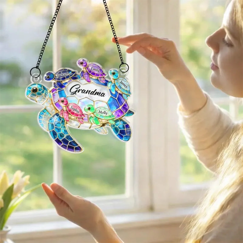 Personalized Turtle Suncatcher for Grandma, Custom Name Window Hanging