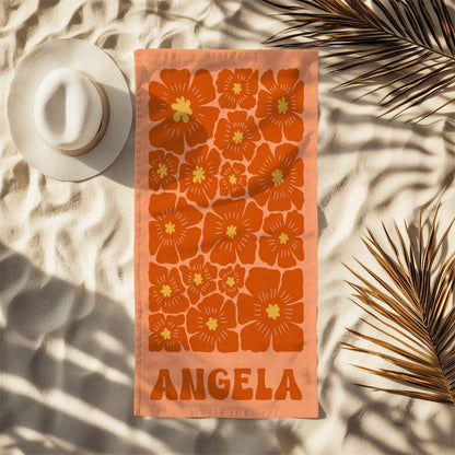 Retro Flower Custom Beach Towel, Groovy Vibes Beach Towel, Retro Floral Towel