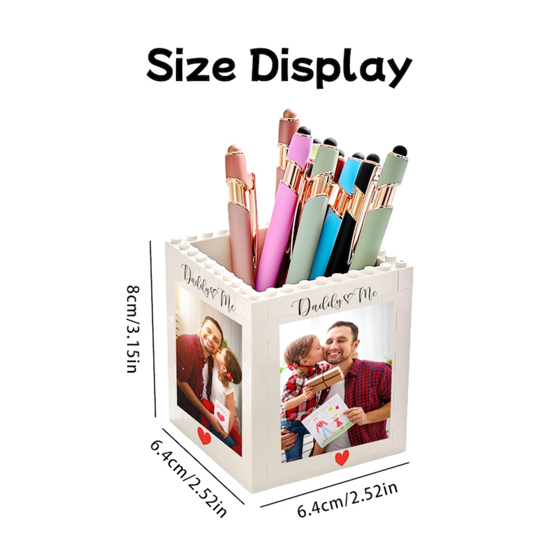 Personalised Daddy & Me Brick Photo block Pencil Pot