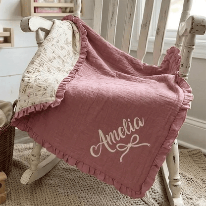 Personalized Muslin Baby Blanket with Name, Custom Embroidered Baby Swaddle