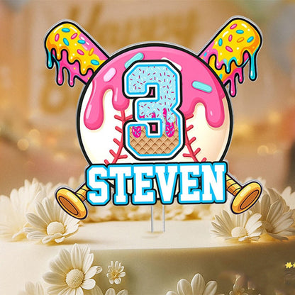 Boy Baseball Drip Cake Topper, Custom Baseball Birthday Cake Topper