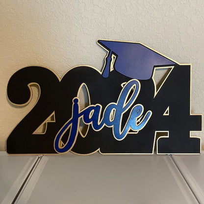 Deluxe Grad Sign, Personalized Name, Graduation Cap Wood Sign