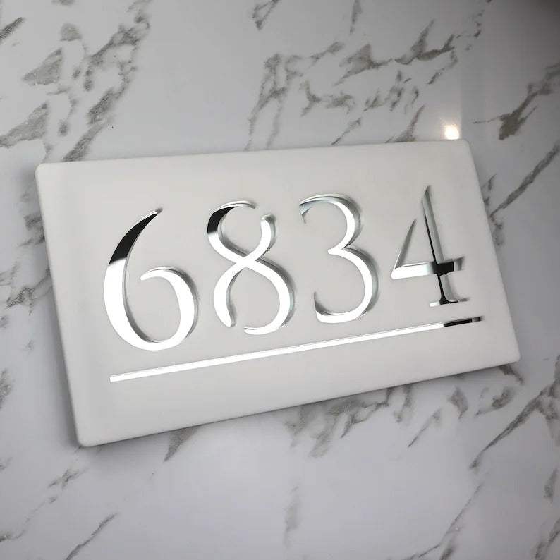 Laser Cut Matt Black & Silver Mirror Floating House Sign