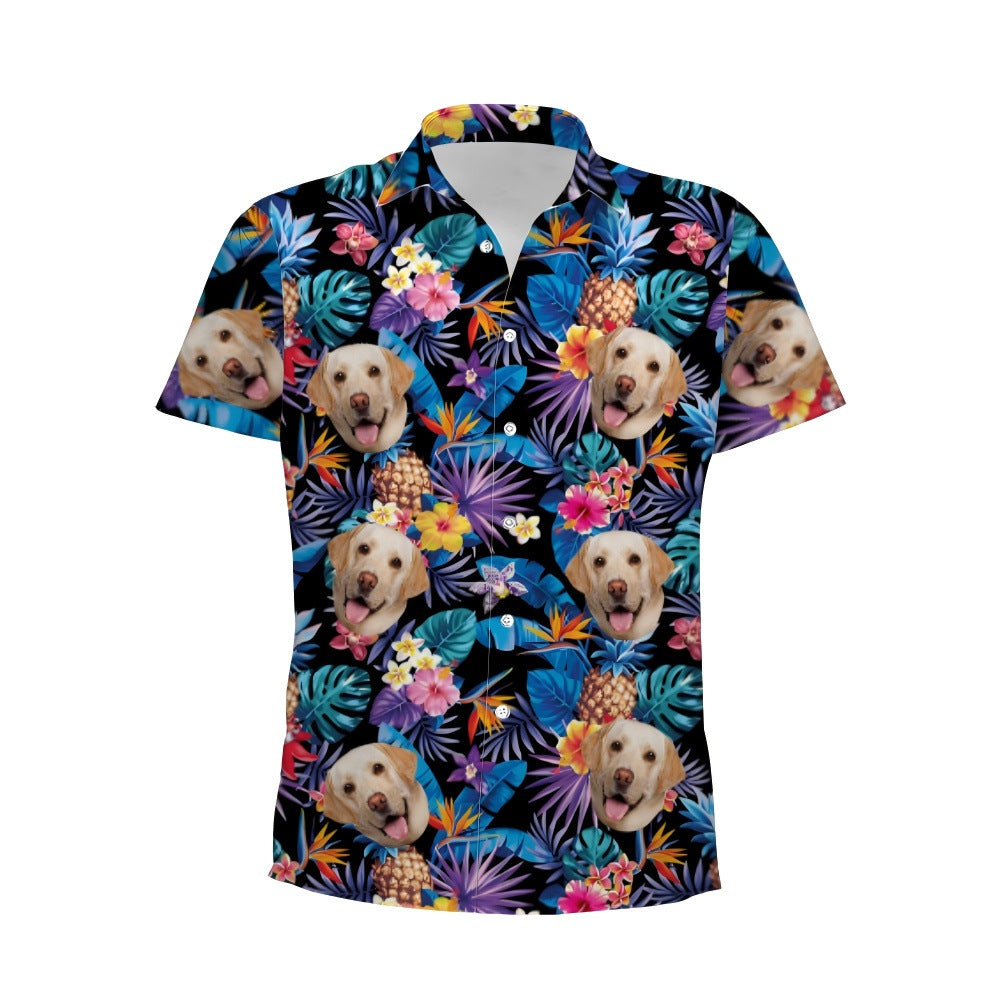Personalized Photo Hawaiian Shirt Custom Dog Cat Face Holiday Tropical Pattern Shir