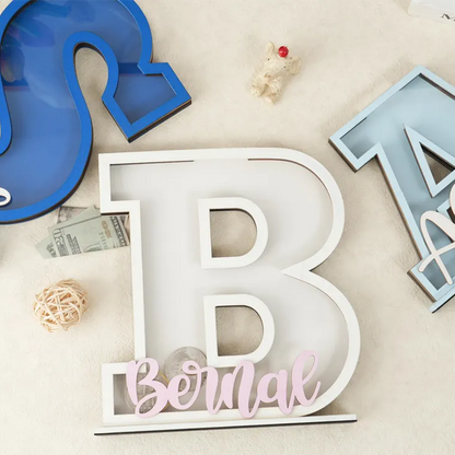 Personalized Letter Piggy Bank: Wooden Initial Coin Bank