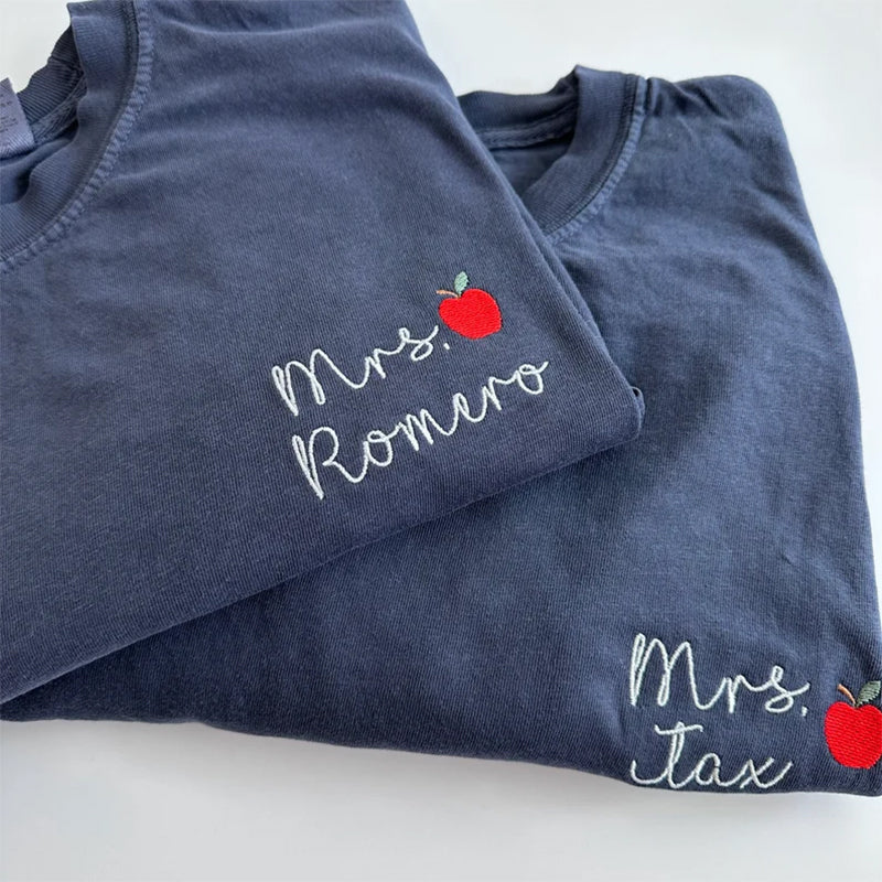Personalized Teacher Crewneck Sweatshirt | Teacher Name and Apple Zip Popover