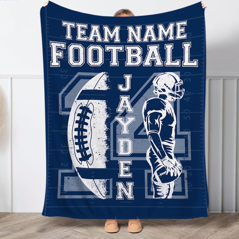 Personalized Football Blanket, Custom Name and Number for Football Player