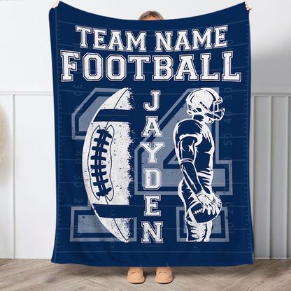 Personalized Football Blanket, Custom Name and Number for Football Player