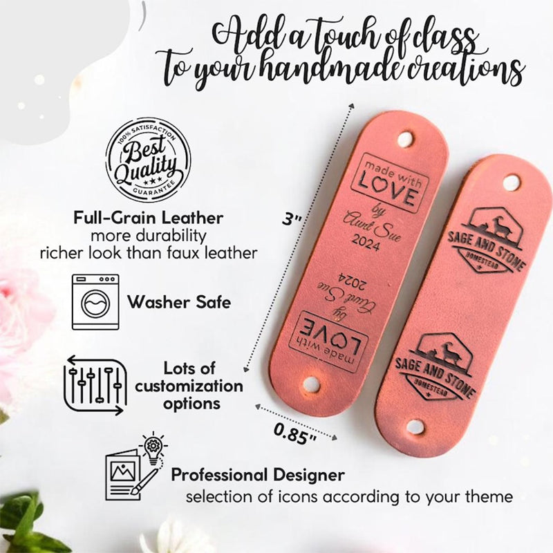 Personalized 3 x 0.85" Full-Grain Leather Labels with Rivets