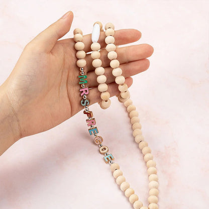 Personalized Colorful Wooden Name Beaded Badge Lanyard ID Card