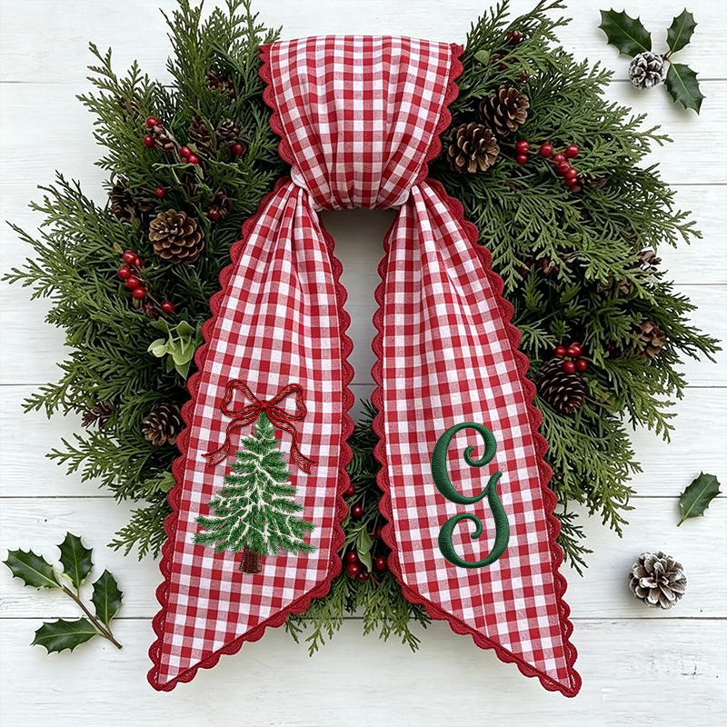 Christmas Wreath Sash, Monogram Door Bow,Personalized Christmas Wreath Sash