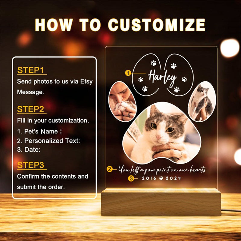 Pet Memorial Night Light, Custom Pet Plaque, Pet Night Light