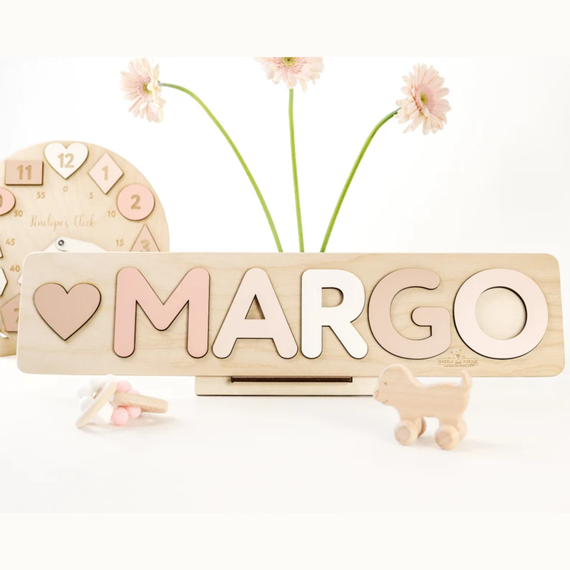 Personalized Wooden Name Clock with Shape Chrin Gift Puzzle Toys