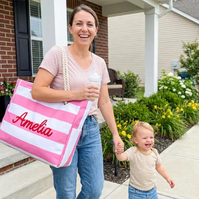 Personalized Striped Beach Tote, Custom Oversized Beach Bag