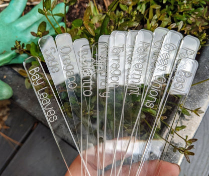 Laser Engraved Clear Veggie/Herb Garden Tags Packs