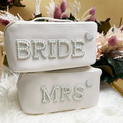Personalized Makeup Bag, Mrs Pearls Cosmetic Bag, Toiletry Bag, Custom Bride Gift