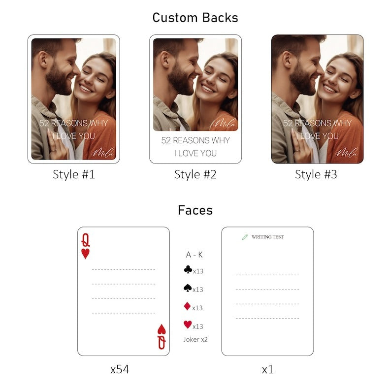 Custom 52 Reasons Why I Love You Playing Cards, Valentines Day Gift