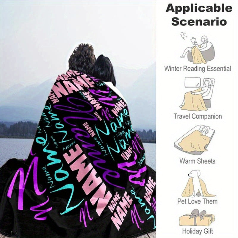 Custom Name or Text Blanket - Soft Polyester, All-Season Picnic Mat
