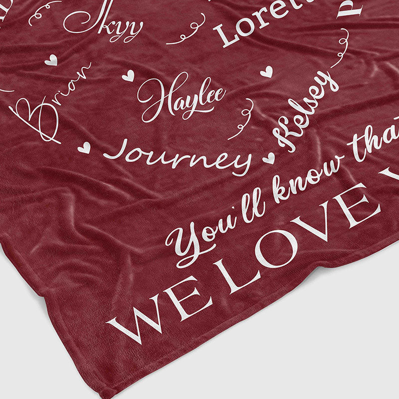 Custom Name Blanket, Monogrammed Blankets, Grandma Blanket, Family Blanket, Personalized Blanket with names, Personalized Name Heart Blanket