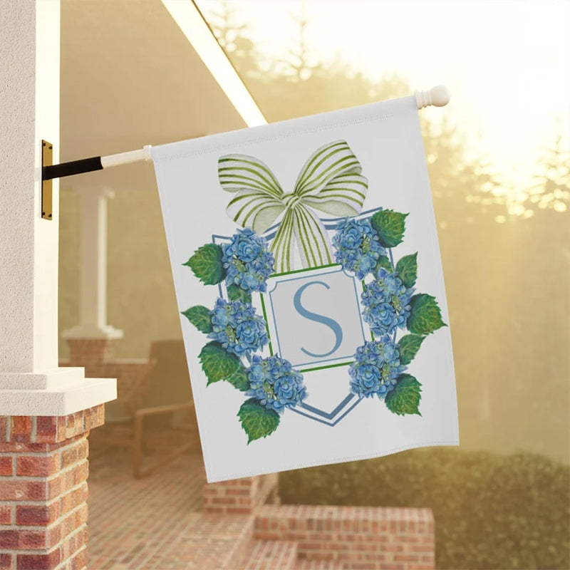 Custom Garden Flag Preppy Bow Name Sign Patriotic Hydrangea