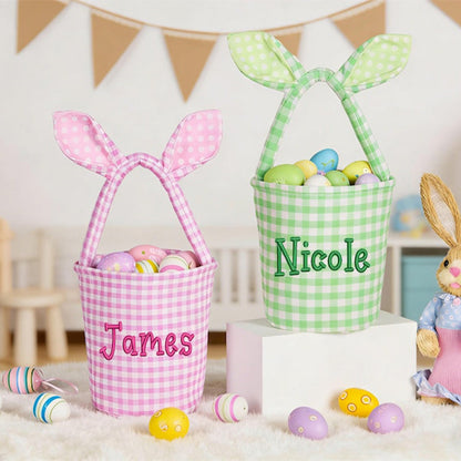 Embroidered Easter Basket Custom Kids Bunny Basket with Name