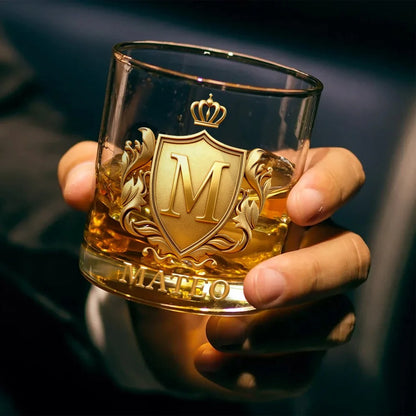Cheers with Legendary Man - Personalized Golden 3D Badge Personalized Wood Whiskey Dispenser