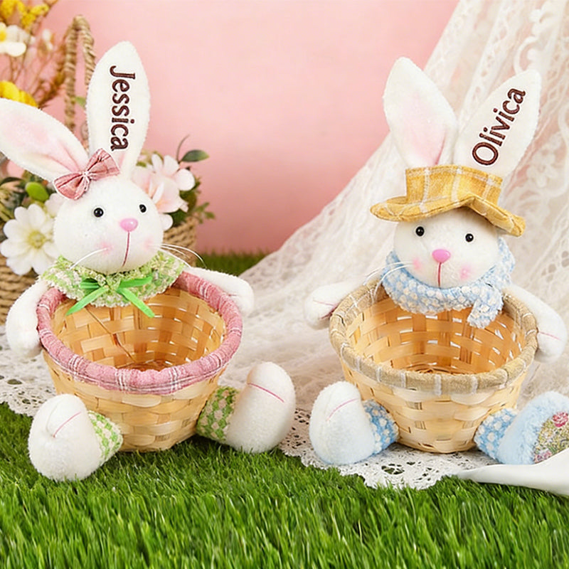 Personalized Easter Bunny Woven Basket, Kids Bunny Easter Baskets